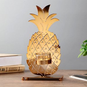 Подсвечник металл, стекло на 1 свечу "Золотой ананас" 26х12х7 см