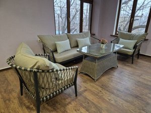 Комплект мебели из алюминия и роупа (бежево-серый)
