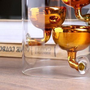 Подсвечник стекло на 3 свечи "Цилиндр с чашами" прозрачный с золотом 15х11,8х11,8 см