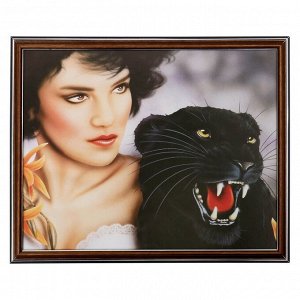 Картина "Девушка с ягуаром" 35х28 (38х31) см