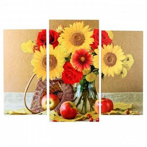 Модульная картина "Натюрморт с букетом цветов" (2-25х50, 30х60 см) 60х80 см