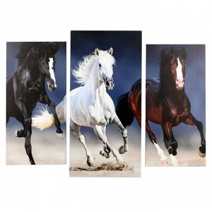 Модульная картина "Три резвых коня" (2-25х50, 30х60см) 60х80 см