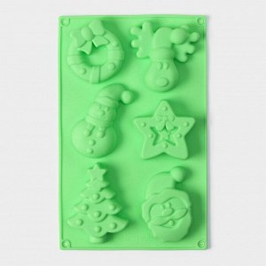 Форма для выпечки Доляна «Новый год», силикон, 27x17x2 см, 6 ячеек, зелёная