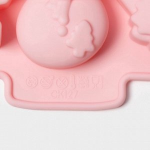 Форма для выпечки новогодняя Доляна «Новогоднее настроение», силикон, 23x19x2.5 см, 6 ячеек, розовая