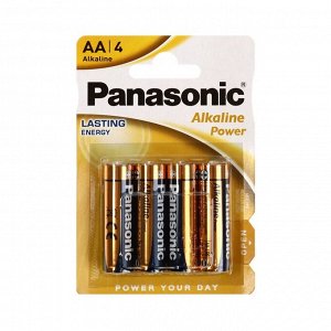 Батарейка алкалиновая Panasonic Alkaline Power, AA, LR6-4BL, 1.5 В, блистер, 4 шт.