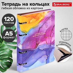 Тетрадь на кольцах А5 160х212 мм, 120 листов, картон, фольга, клетка, BRAUBERG, "Liquid art", 404738