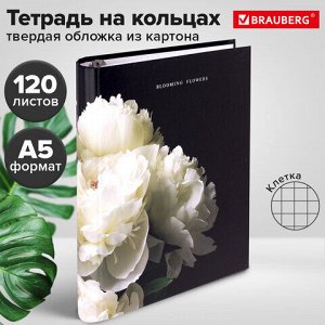 Тетрадь на кольцах А5 175х215 мм, 120 листов, твердый картон, фольга, клетка, BRAUBERG, "Bloom", 404721