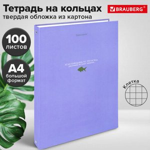 Тетрадь на кольцах БОЛЬШАЯ А4, 215х305 мм, 100 л., твердый картон, клетка, BRAUBERG, "Monocolor", 405409