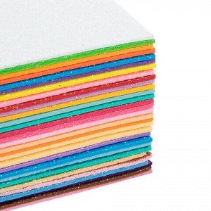 Пористая резина/фоамиран А4, 2 мм, НАБОР, 30 листов, 30 цветов, яркие цвета, блестки, ОСТРОВ СОКРОВИЩ, 665666
