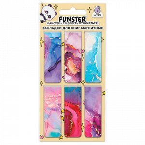 Закладки для книг МАГНИТНЫЕ, "АССОРТИ 5 ДИЗАЙНОВ ABSTRACTION", набор 6 штук, 60x20 мм, FUNSTER, 116653