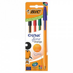 Ручки шариковые BIC "Orange Original", НАБОР 4 ЦВЕТА, узел 0,8 мм, линия 0,3 мм, пакет, 8308541/516337