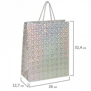 Пакет подарочный 26x13x32 см (L), НАБОР 4 шт., 4 дизайна, голография, ЗОЛОТАЯ СКАЗКА, 609734