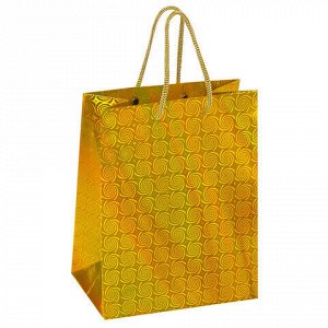 Пакет подарочный 18x10x23 см (M), НАБОР 10 шт., 5 дизайнов, голография, ЗОЛОТАЯ СКАЗКА, 609733