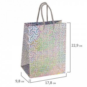Пакет подарочный 18x10x23 см (M), НАБОР 10 шт., 5 дизайнов, голография, ЗОЛОТАЯ СКАЗКА, 609733