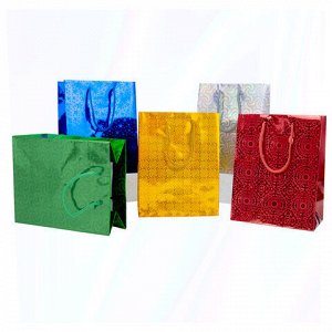 Пакет подарочный 18x10x23 см (M), НАБОР 10 шт., 5 дизайнов, голография, ЗОЛОТАЯ СКАЗКА, 609733