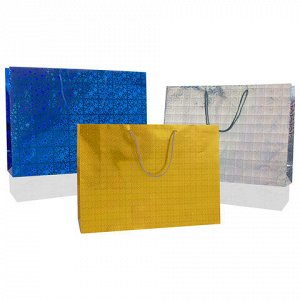 Пакет подарочный 45x13x33 см (XL), НАБОР 3 шт., 3 дизайна, голография, ЗОЛОТАЯ СКАЗКА, 609736