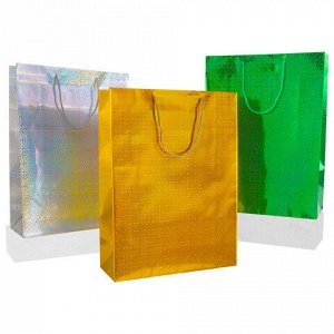 Пакет подарочный 33x13x45 см (XL), НАБОР 3 шт., 3 дизайна, голография, ЗОЛОТАЯ СКАЗКА, 609737