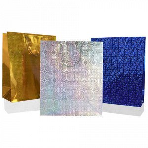 Пакет подарочный 41x19x49 см (XXL), НАБОР 3 шт., 3 дизайна, голография, ЗОЛОТАЯ СКАЗКА, 609738