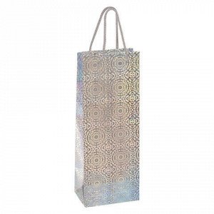 Пакет подарочный для бутылки 13x8x36 см (B), НАБОР 8 шт., 4 дизайна, голография, ЗОЛОТАЯ СКАЗКА, 609735