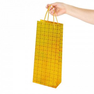 Пакет подарочный для бутылки 13x8x36 см (B), НАБОР 8 шт., 4 дизайна, голография, ЗОЛОТАЯ СКАЗКА, 609735