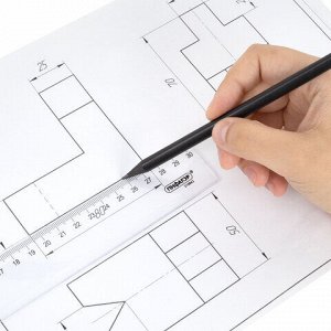 Линейка пластиковая 30 см, ПИФАГОР, прозрачная, бесцветная, 210842