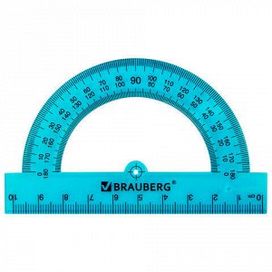 Транспортир пластиковый 10 см, 180 градусов, BRAUBERG, прозрачный, неоновый, ассорти, 210847
