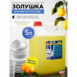 Средство для мытья посуды 5 л, ЗОЛУШКА, концентрат, "Лимон", М-04-1к