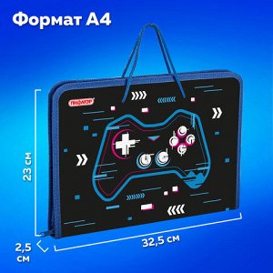 Папка для труда на молнии с ручками ПИФАГОР А4, 1 отделение, пластик, органайзер, "Lucky gamer", 273390