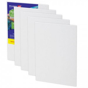 Холсты на картоне НАБОР 5 штук (20х30 см), хлопок, 280 г/м2, грунт, BRAUBERG ART CLASSIC, 192651