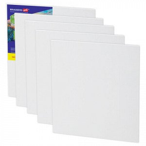 Холсты на картоне НАБОР 5 штук (15х20 см), хлопок, 280 г/м2, грунт, BRAUBERG ART CLASSIC, 192648