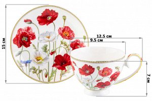 Чайный набор 12 пр. 300 мл "Маки" на ножке, NEW BONE CHINA