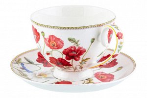 Чайный набор 12 пр. 300 мл "Маки" на ножке, NEW BONE CHINA