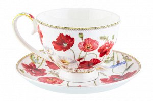 Чайный набор 12 пр. 300 мл "Маки" на ножке, NEW BONE CHINA