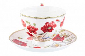 Чайный набор 12 пр. 300 мл "Маки" на ножке, NEW BONE CHINA