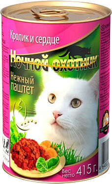 Ночной Охотник конс 415гр для кошек Кролик Сердце Паштет