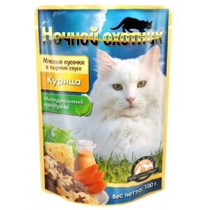 Ночной Охотник пауч 100г для кошек Курица Сырный соус