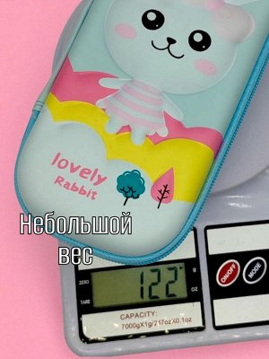 Пенал школьный для девочки с объемным дизайном "Зайка", цвет голубой