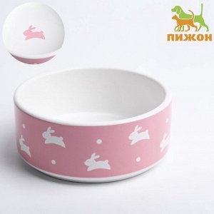 Миска керамическая «Зайчики», 300 мл, 13x13x5 cм, розовая