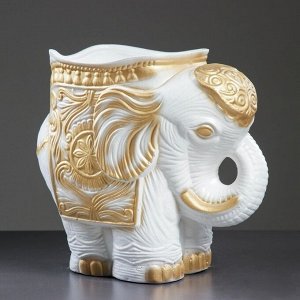 Фигурное кашпо "Слон средний" бело-золотой 35х22х36см