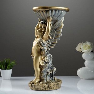 Фигурное кашпо "Ангел с чашей" бронза/серебро 50см