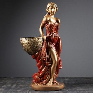 Фигура с кашпо "Девушка с корзиной" бронза  цвет красный 64см