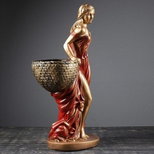 Фигура с кашпо "Девушка с корзиной" бронза  цвет красный 64см