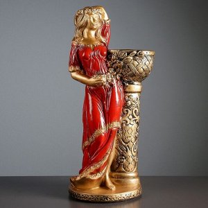 Фигура с кашпо "Девушка у колонны", бронза, красный, 0,8л/  64см