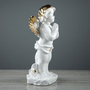 Статуэтка "Ангел молящийся №2", бело-золотистый цвет, 33 см
