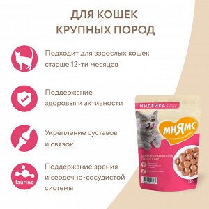 Влажный корм Мнямс На каждый день Кусочки в соусе с индейкой для кошек старше 7 лет 85 г