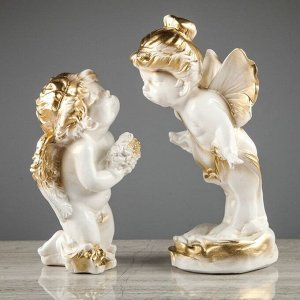 Набор статуэток 2 шт. "Ангел и мотылек", бело-золотистый цвет, 26 см