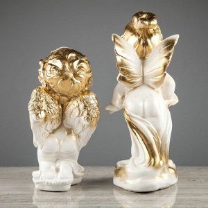 Набор статуэток 2 шт. "Ангел и мотылек", бело-золотистый цвет, 26 см