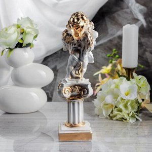 Статуэтка "Ангел на колонне", белый цвет, с золотистым декором, 32 см
