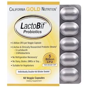 California Gold Nutrition, пробиотики LactoBif, 5 млрд КОЕ, 60 растительных кап.