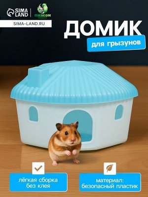 Домик для грызунов угловой, 11,4 х 10,7 х 10,7 см, голубой